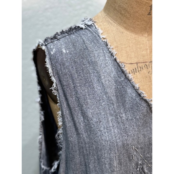 A Rare Bird Star Dress S/M Frayed Edges Gray Purple Star Detail With Pockets - Picture 5 of 15